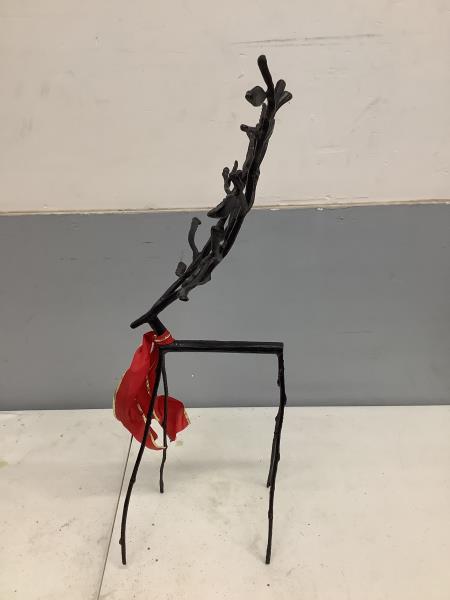 Rustic Metal Reindeer Decoration - Branch Design with Red Ribbon Retail $17.99