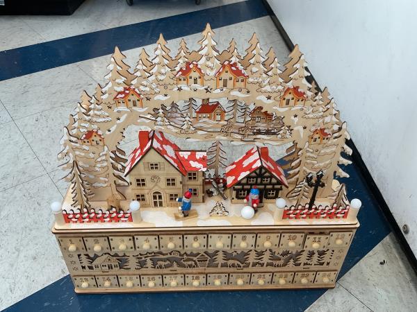 Wooden Christmas Advent Calendar - Village Scene with LED Lights Retail $75.00