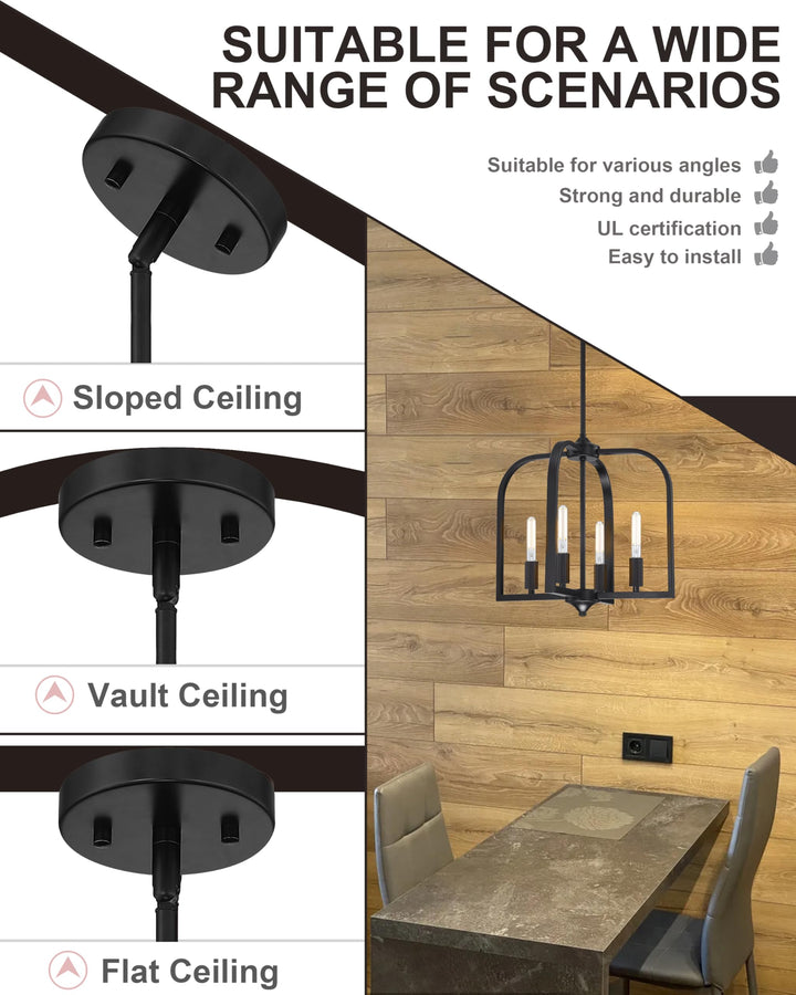 Dolaimi House 4 Light 15'' Rustic Metal Lantern Cage Farmhouse Kitchen Island Pendant Light Fixture,Modern Industrial Black Finish for Dining Room Bedroom Foyer Entry Porch Over Sink(E12 Base)