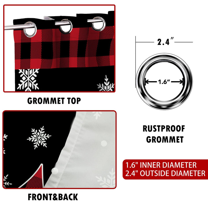 Christmas Living Room Curtains, Christmas Decorations Sheer Curtains 63 inch Length 2 Panels Set, Buffalo Plaid Christmas Tree Decor Bedroom Curtain Window Drapes Light Filtering Valance 52x63