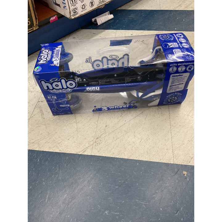 Halo Jr. 3-Wheel Scooter Combo - Light-Up Wheels, Protective Gear, Blue