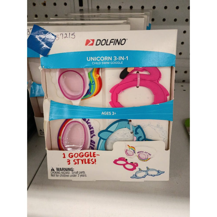 Dolfino 3-in-1 Swim Goggle Set for Children  Unicorn  Narwhal  and Flamingo  Multi-Color  Unisex