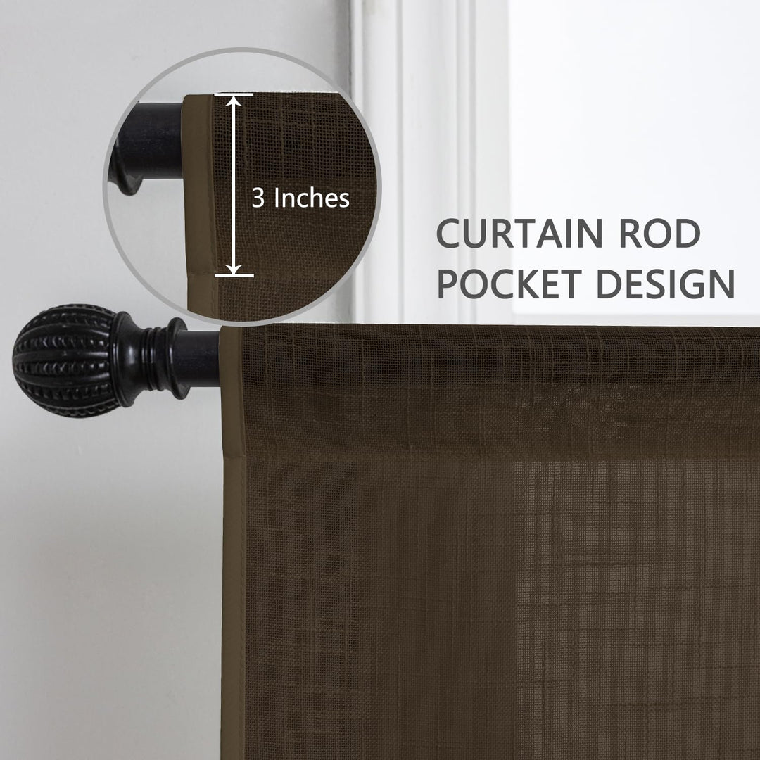 Muamar U Shaped Sheer Kitchen Curtains Set of 2 Panels,Coffee 18x30 inch Length Cafe Curtains,Small Curtains for Window,Rod Pocket Linen Curtains