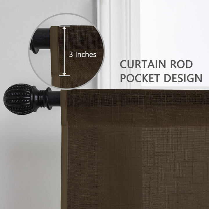 Muamar U Shaped Sheer Kitchen Curtains Set of 2 Panels,Coffee 18x30 inch Length Cafe Curtains,Small Curtains for Window,Rod Pocket Linen Curtains