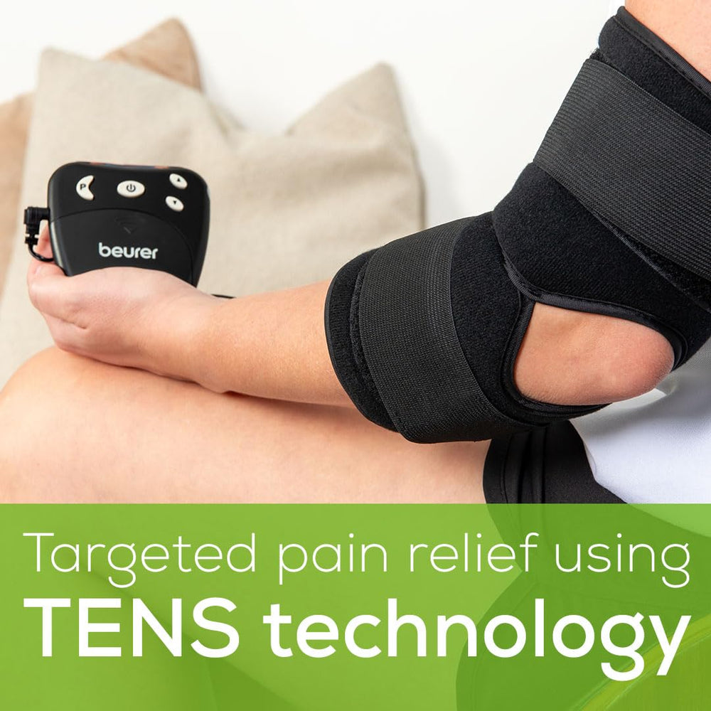 Beurer EM29 2-in-1 Knee and Elbow TENS Machine for Pain Relief with 20 Intensity Levels, 4 Programs, and Reusable Water Contact Electrodes, Digital Muscle Stimulator Device