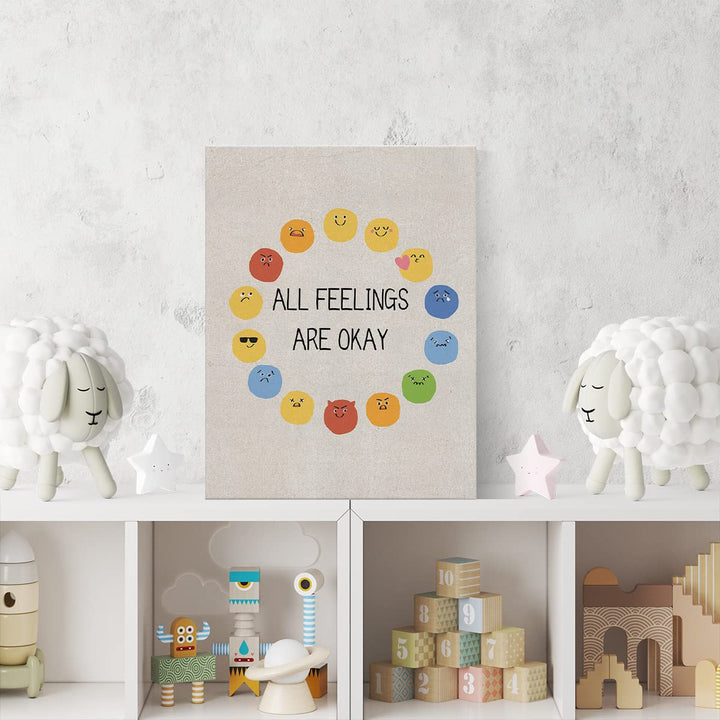 Feeling Wheel Canvas Wall Art Decor Kids Feelings Chart Poster Painting Framed Emotions Print Signs Modern Picture for Home Office Nursery Decor 12 X 15 inch