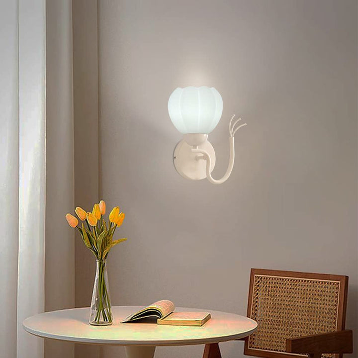 Shenmoyl Vintage Modern Wall Sconce with Milk Glass Pumpkin Lampshade, Retro Simple Iron Metal Wall Light Fixture for Bedside, Hallway, 1 Light