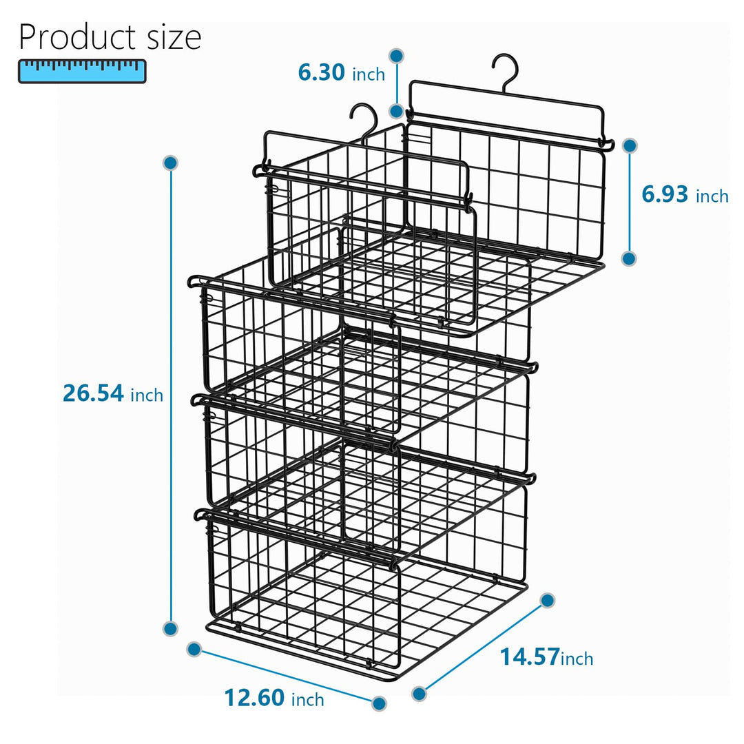 Chemailon 4 Tier Hanging Stackable Closet Organizer Wire Storage Bin Basket Drawers Shelves for Clothes Sweaters Handbags Clutches Black