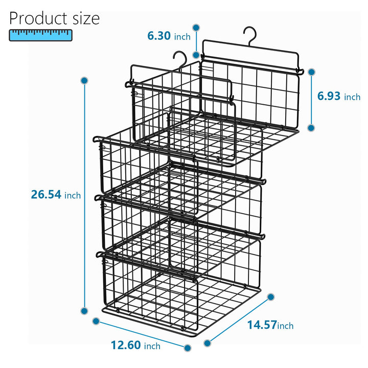 Chemailon 4 Tier Hanging Stackable Closet Organizer Wire Storage Bin Basket Drawers Shelves for Clothes Sweaters Handbags Clutches Black