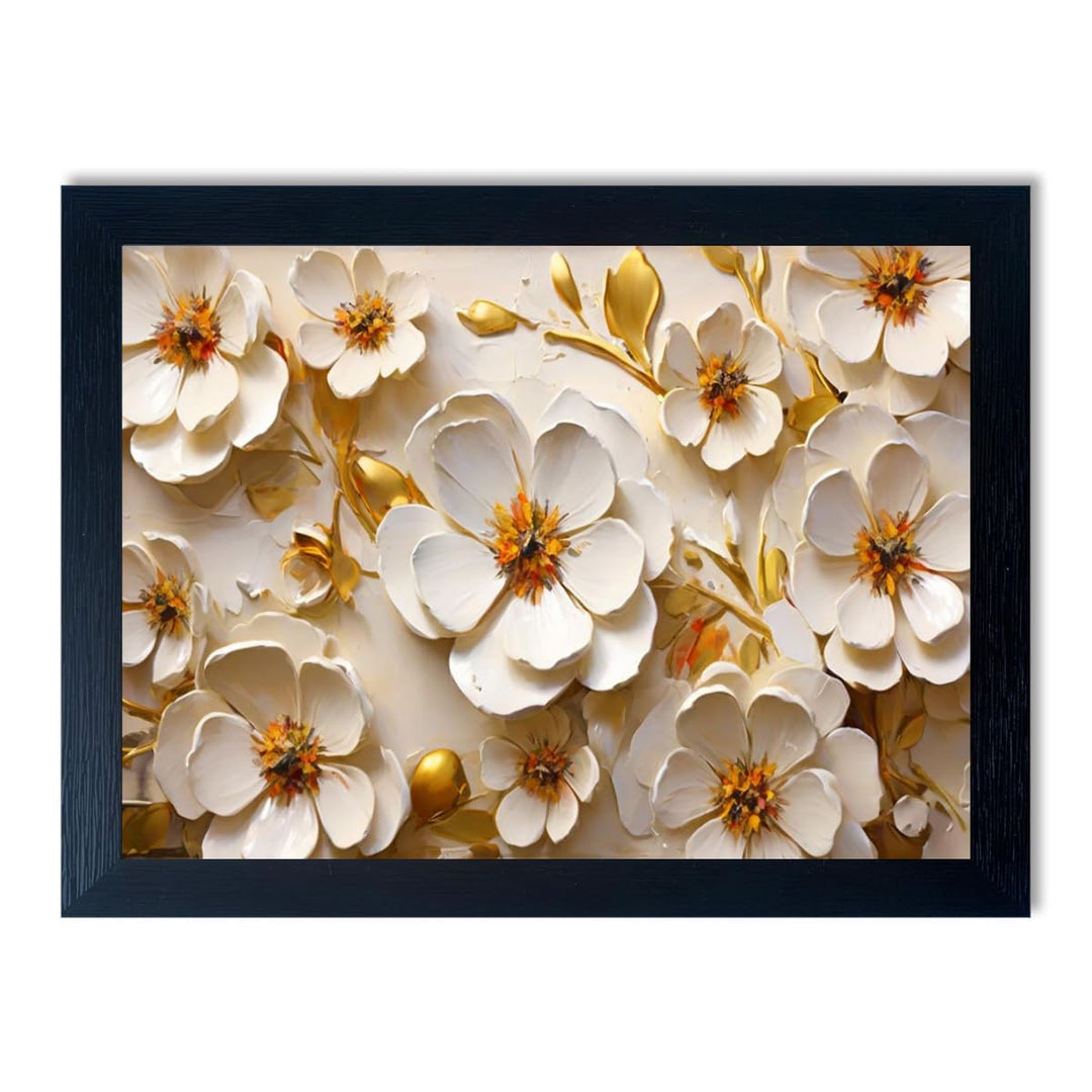 Seekland Art Framed 3D White Floral Oil Painting Minimalist Flower Canvas Print Wall for Bathroom Decor Bedroom Office Decoration