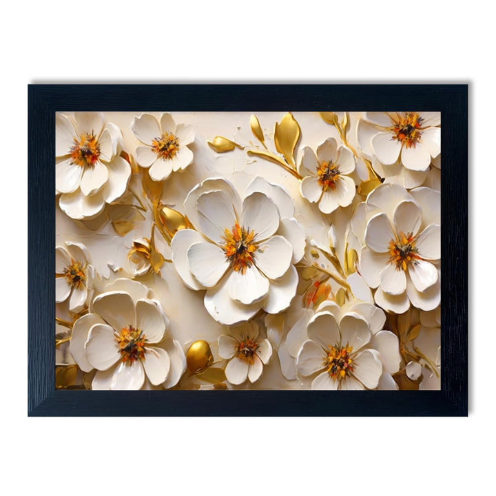 Seekland Art Framed 3D White Floral Oil Painting Minimalist Flower Canvas Print Wall for Bathroom Decor Bedroom Office Decoration