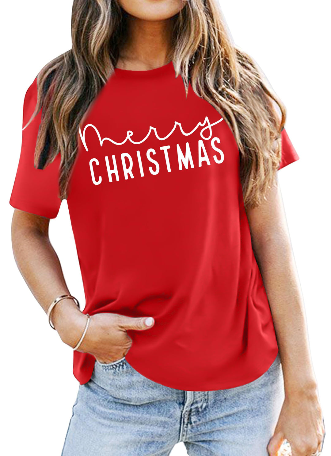 Christmas Shirts Women Merry and Bright Tshirts Xmas Graphic Print Short Sleeve Bleached Tees Holiday Top Retail $17.00