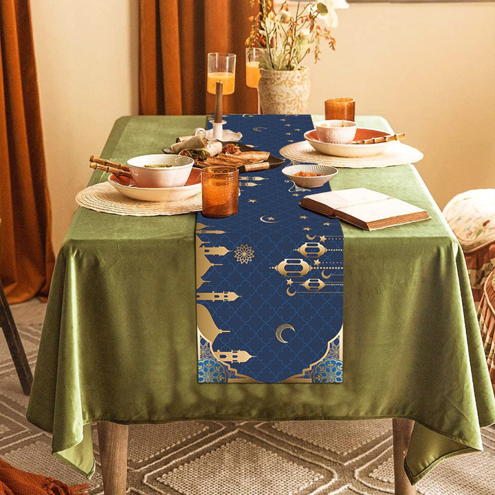 Ramadan Mubarak Table Runner Table Decorations - Ramadan Mosque Lantern Islamic Happy Ramadan Mubarak 2025 Party Supplies Decorations, 13.8x71 inches