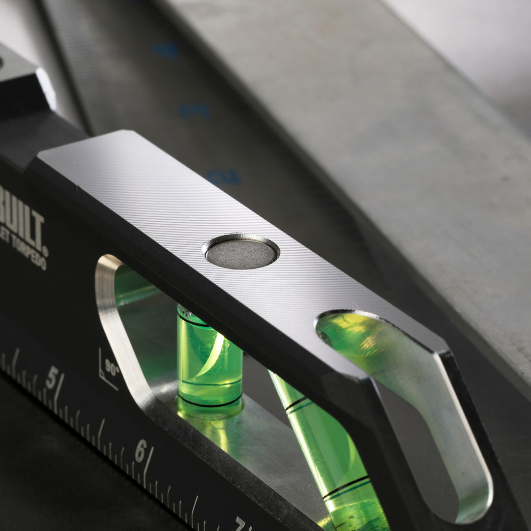 ToughBuilt â€“ 9" Magnetic Billet Torpedo Level, Precision Machined Aluminum Level with Rare Earth Magnets, V-Groove Base, Laser-Etched Markings, and Shockproof End Caps for Professional Accuracy
