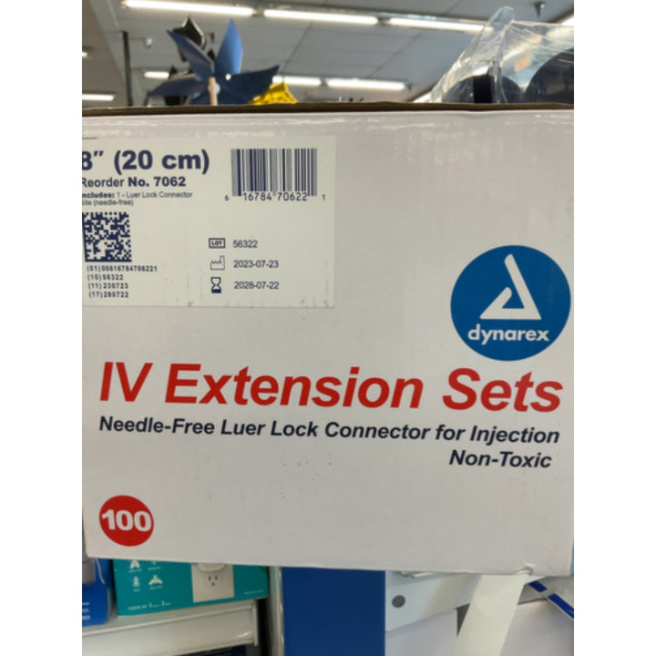 Dynarex 7062 IV Extension Set with NeedleFRee Ll Connector, 8" Length, Pack of 100
