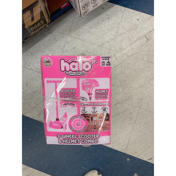 Halo Jr. 3-Wheel Scooter & Helmet Combo - Super Bright Light Up Wheels, Pink
