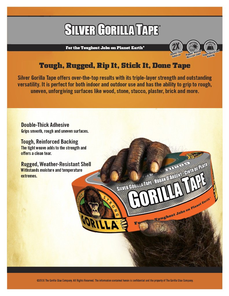 Gorilla Tape, Silver Duct Tape, 1.88" x 35 yd, Silver, (Pack of 6)