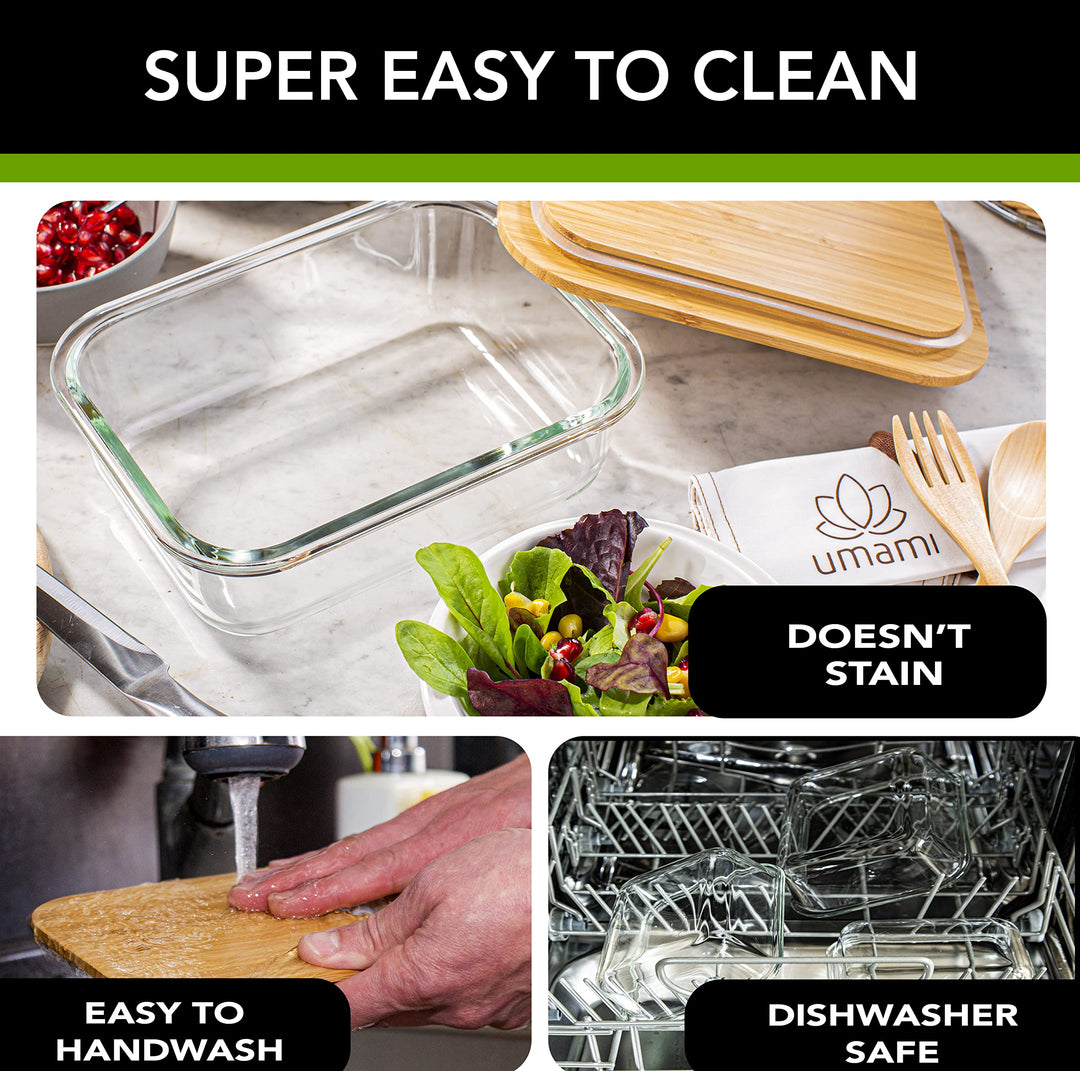 Umami Glass & Bamboo Meal Prep Container, Food Storage Container, Leakproof and Plastic Free, Stylish Microwave/Dishwasher Safe Small Bento Lunch Box For Men/Women (Glass 22 oz)