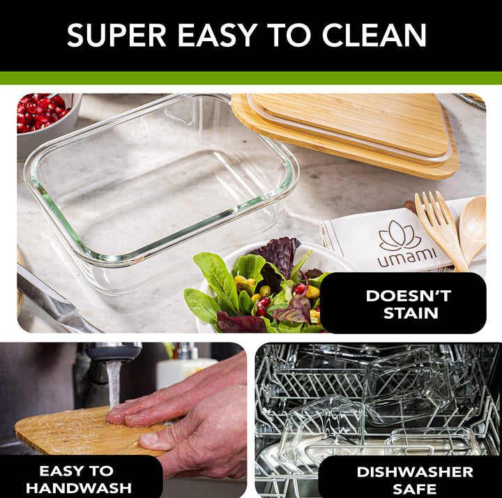 Umami Glass & Bamboo Meal Prep Container, Food Storage Container, Leakproof and Plastic Free, Stylish Microwave/Dishwasher Safe Small Bento Lunch Box For Men/Women (Glass 22 oz)