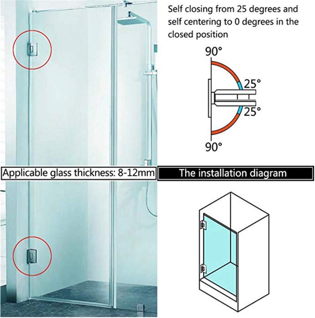 Heavy Duty 90 Degree Glass Door Cupboard Showcase Cabinet Clamp Glass Shower Doors Hinge Replacement Parts Wall-to-Glass (Black)