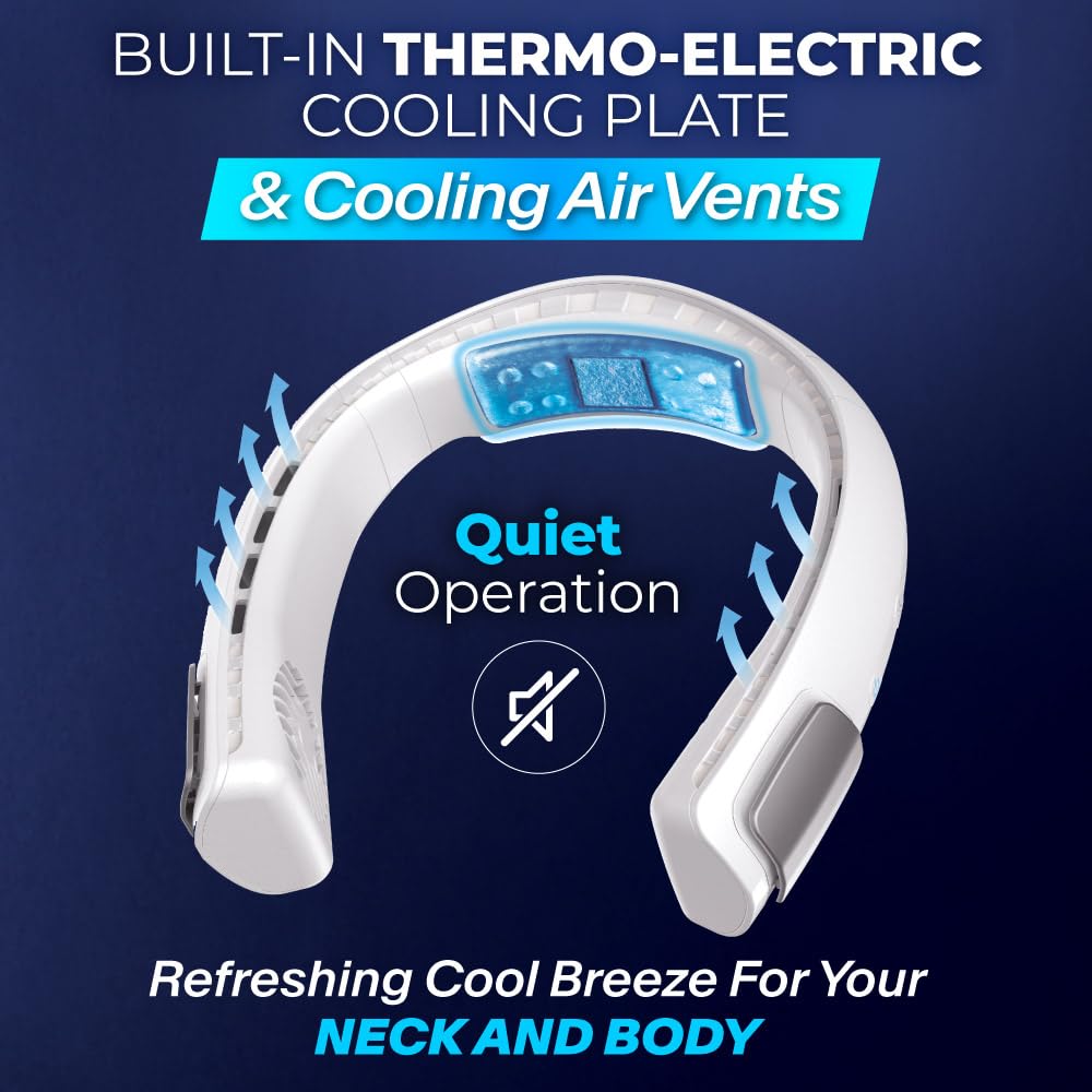 Arctic Air Freedom Touch Personal Neck Fan, 3-Speed Rechargeable Cooling Device, Long-lasting, Lightweight Portable Neck Cooler, Flexible Band & Thermo-Electric Cooling Plate for Hot Weather