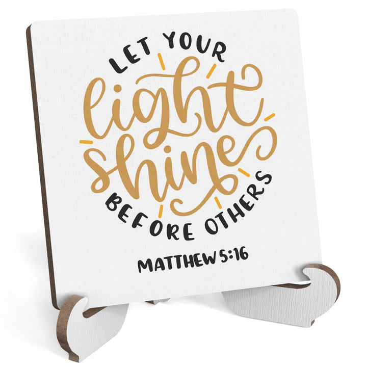 Bible Verse Table Desk Decor Inspirational Rustic Christian Wood Sign Plaque with Wooden Stand, Motivational Religious Positive Vintage Decor for Tabletop Desktop Shelf Shelves TV Cabinet Living Room