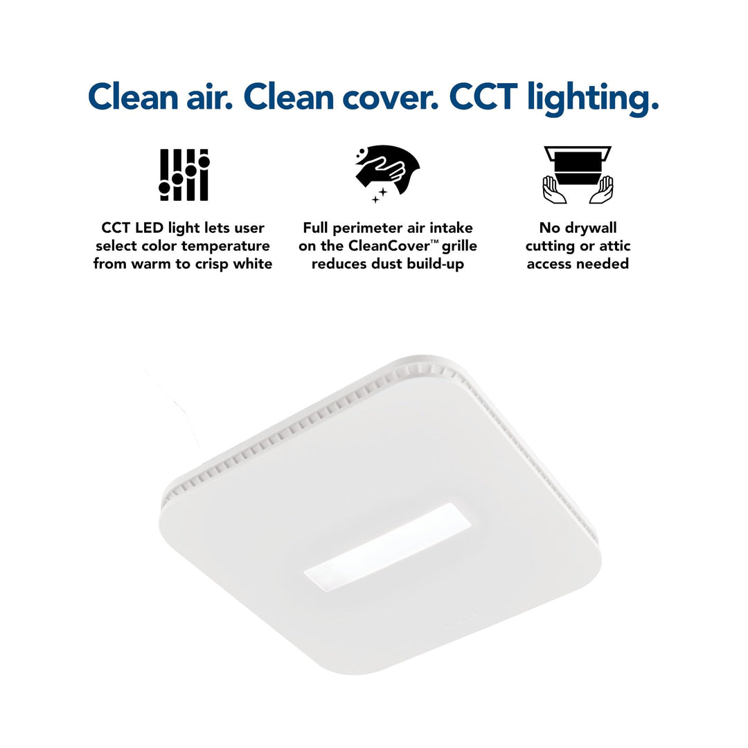 Broan-NuTone CleanCover, 110 CFM AER110CCTK Bathroom Exhaust, 1.0 Sone, with Selectable CCT LED Light, Energy Star Bath Fan, White