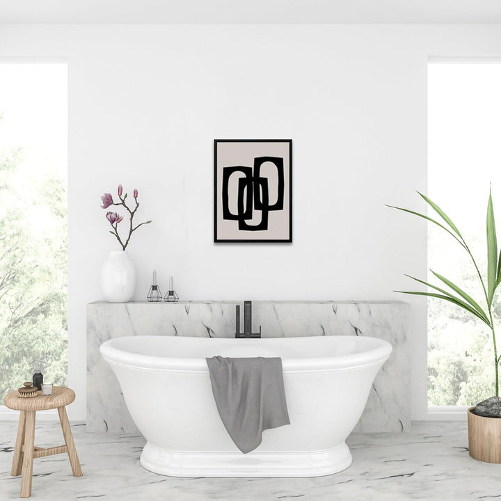 Black Beige Abstract Rings Wall Art Bathroom Wall Decor Painting Modern Abstract Canvas Picture Artwork Restroom Decoration Framed Print for Living Room Bedroom Office