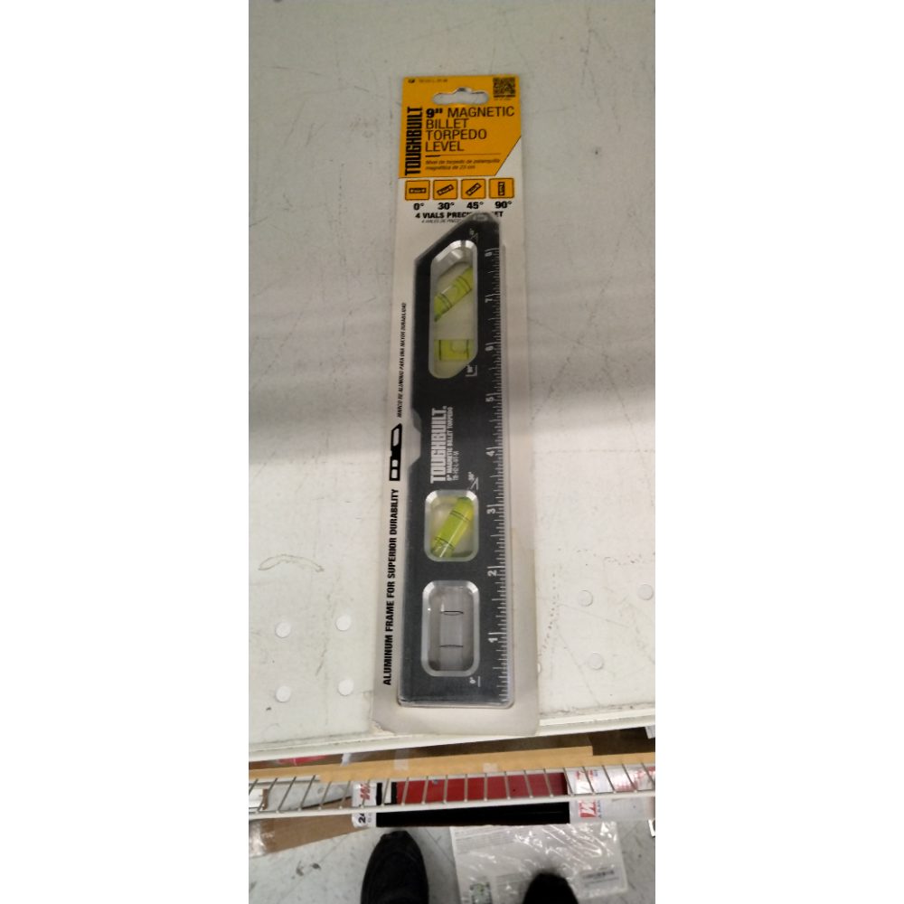 ToughBuilt â€“ 9" Magnetic Billet Torpedo Level, Precision Machined Aluminum Level with Rare Earth Magnets, V-Groove Base, Laser-Etched Markings, and Shockproof End Caps for Professional Accuracy