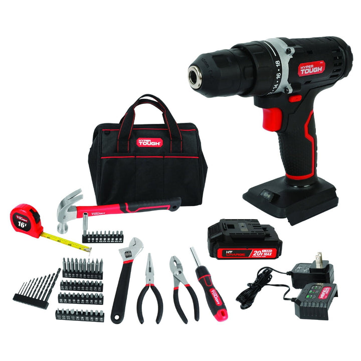 Hyper Tough 20V Max 1.5AH 70-Piece Project Kit with Cordless Drill  Battery & Charger