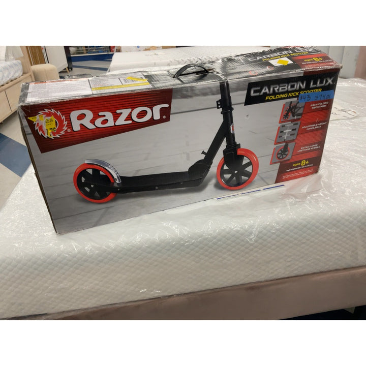 Razor Carbon Lux Folding Kick Scooter - Adjustable Height, Easy-Folding Mechanism, Urethane Wheels, Red/Black, Ages 8+