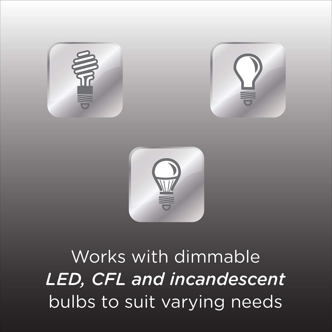 UltraPro, Dimmable LED, CFL & Incandescent Bulbs, Single Pole, On/Off Rocker Switch, Button, White, 49445 MyBright in-Wall Dimmer