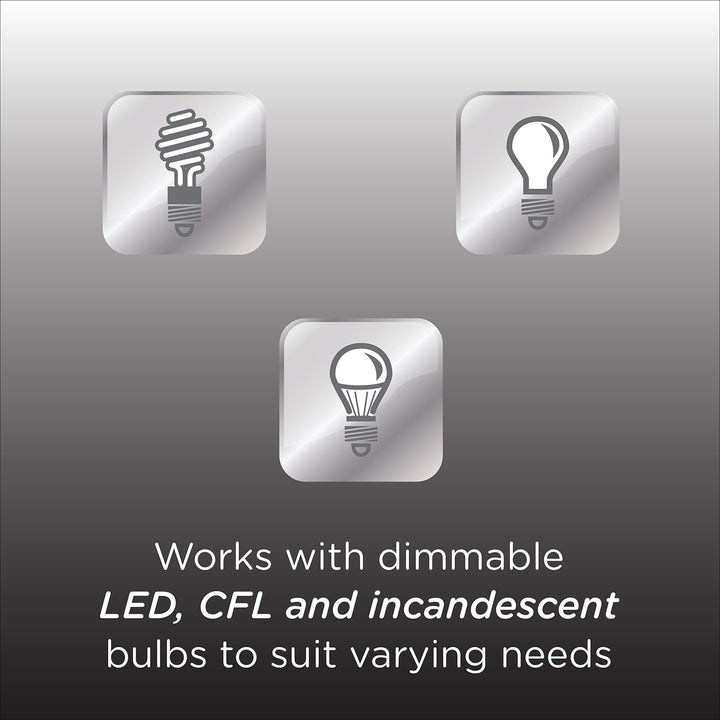 UltraPro, Dimmable LED, CFL & Incandescent Bulbs, Single Pole, On/Off Rocker Switch, Button, White, 49445 MyBright in-Wall Dimmer