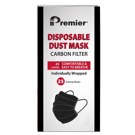Premier Paint Roller Dust Face Mask 4-Layer Carbon Filter (Black) (25 Pack)