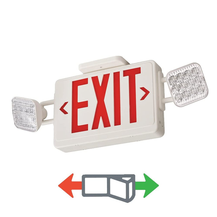 Lithonia Lighting Basics LED Exit Sign/Emergency Light Combo, Red/Green Switchable Exit Sign and Emergency Lights for Business, 2-Head Fixture, Square Lamp Heads, White (ECRG SQ M6)