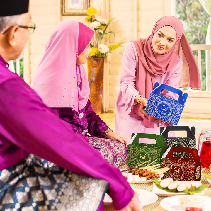 TaoBary 24 Pack ramadan Eid gift bags Muslin Mubarak ramadan Favor boxes Foldable Eid Mubarak Candy Goodie Paper present Boxes(Multi Colors)