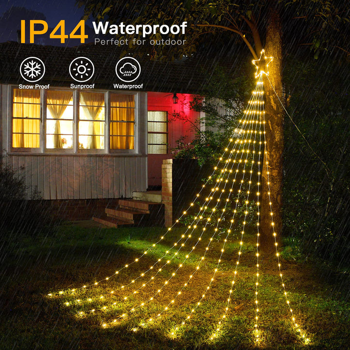Outdoor Christmas Star String Lights, 16.4Feet Smart RGB Waterfall Tree String Light with APP Remote Control, 317LED DIY Timer Music Sync Shooting Star Lights for Indoor Outdoor Garden Decoration