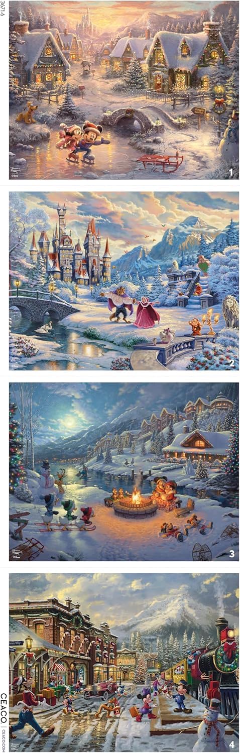 Ceaco - 4 in 1 Multipack - Thomas Kinkade - Disney - Holiday Collection - (4) 500 Piece Jigsaw Puzzles