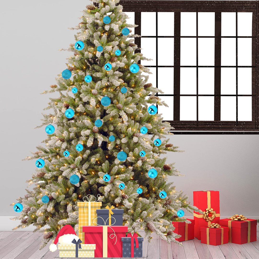Emopeak 24Pcs Christmas Balls Ornaments for Xmas Christmas Tree - 4 Style Shatterproof Christmas Tree Decorations Hanging Ball for Holiday Wedding Party Decoration (Lake Blue, 1.3"/3.2CM)