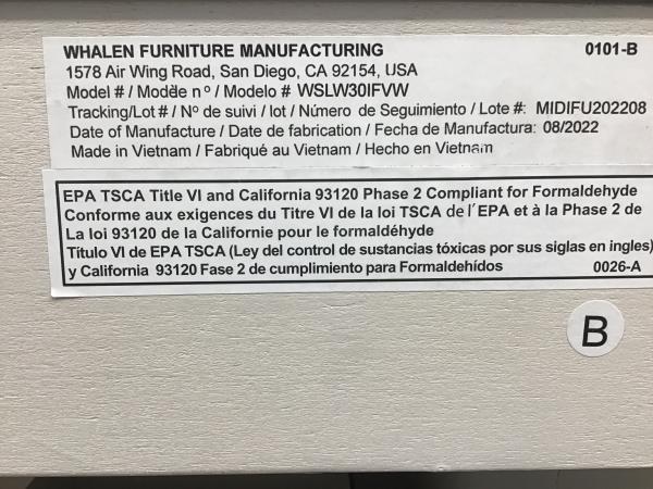 Whalen Furniture Manufacturing WSWL30IFVW, Bathroom Vanity Retail $450.00