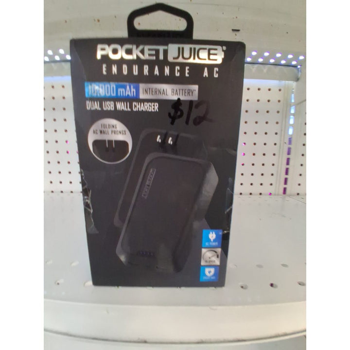 Tzumi PocketJuice Endurance AC 10K Power Bank with AC Adapter, Modern Style, 2 USB Ports, Compatible with Smartphones, Tablets