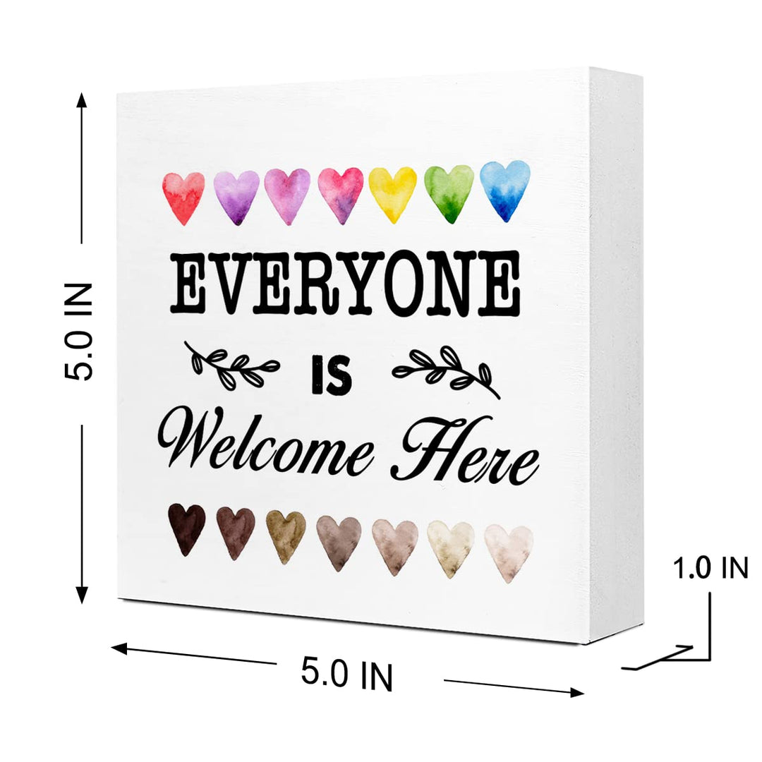 Everyone Is Welcome Here Wooden Box Sign Desk Decor,Classroom Welcome Sign,Back to School Welcome Sign,Welcome Sign for Classroom Shelf Decor