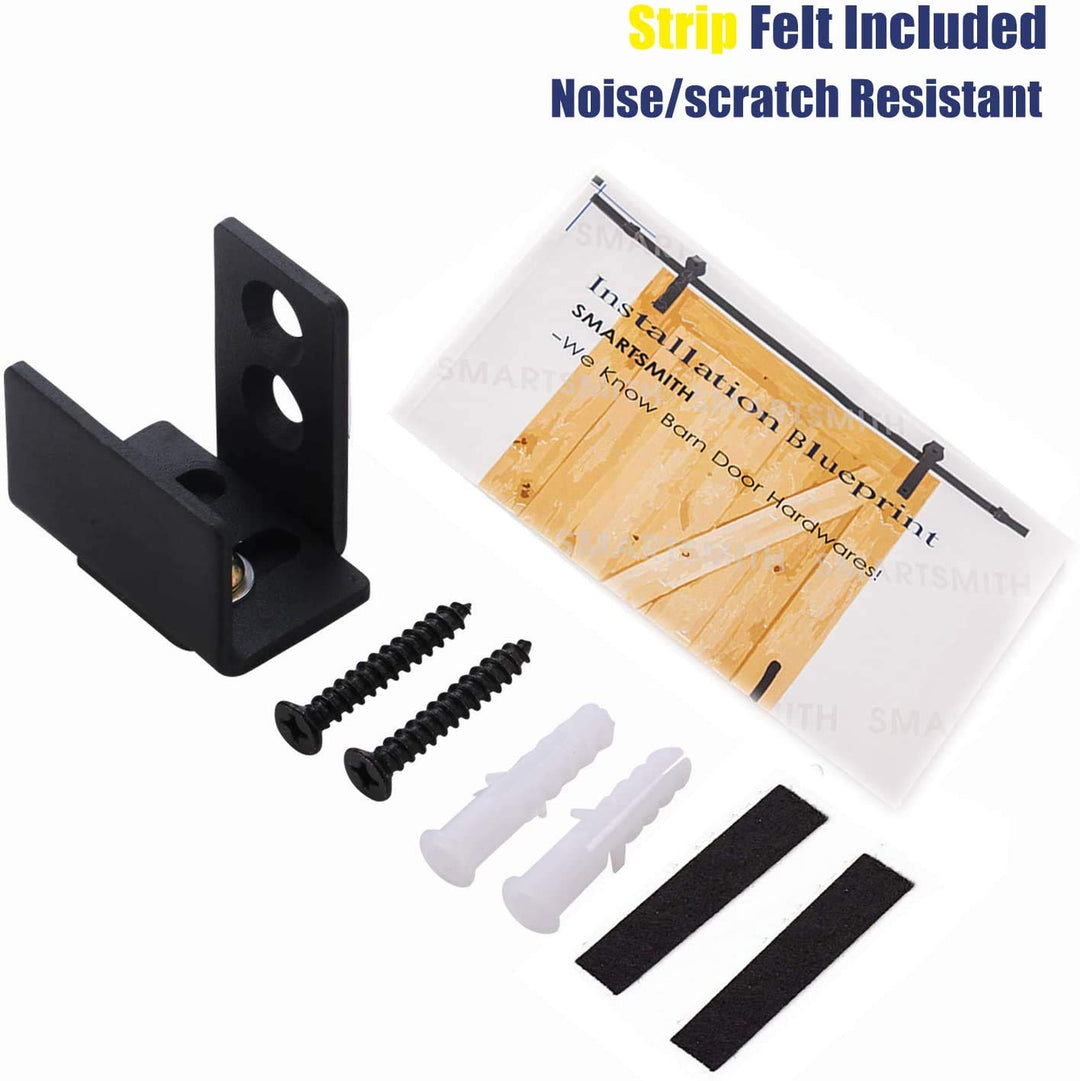SMARSMITH Sliding Door Guide, New Low Profile Wall Mounted Barn Door Bottom Floor Guide with Adjustable Bracket for Barn Cabinet-Flush Bottom-Metal Hardware Matte Black 2 Pcs