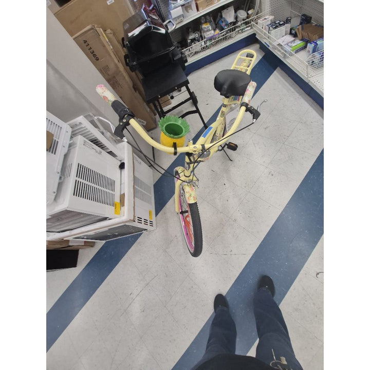 Unbranded Cruiser Bike - 26", Yellow, Floral Pattern, with Basket
