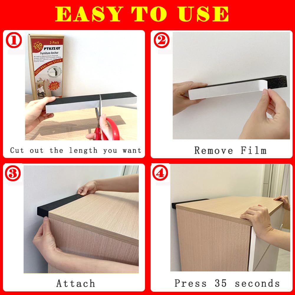 PTKSZGT Furniture Anchors for Babyproof No Drilling No-Tools-Required Self-Adhesive Aesthetically Pleasing Secure 300 Pound Prevent Dresser Cabinet Bookshelf Falling Anti Tip Earthquake