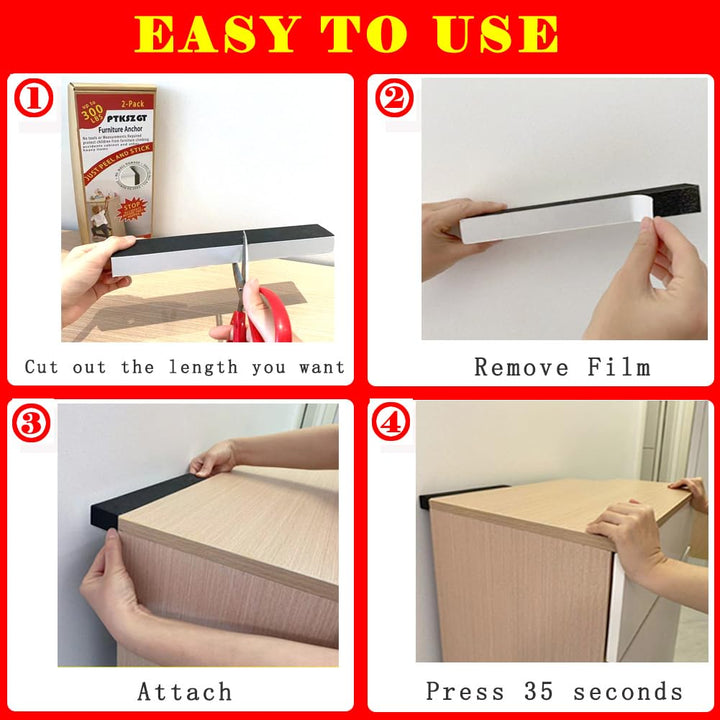 PTKSZGT Furniture Anchors for Babyproof No Drilling No-Tools-Required Self-Adhesive Aesthetically Pleasing Secure 300 Pound Prevent Dresser Cabinet Bookshelf Falling Anti Tip Earthquake
