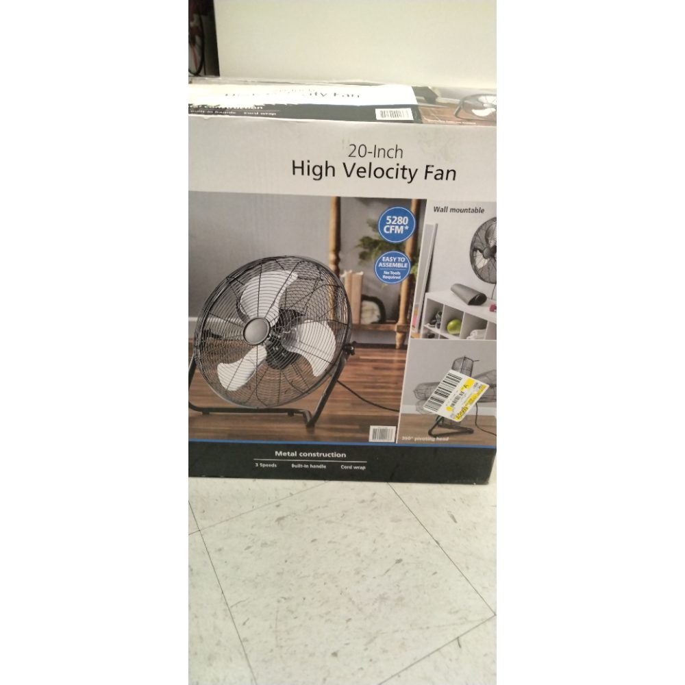 Mainstays 20  3-Speed High Velocity Tiltable Black Steel Floor Fan