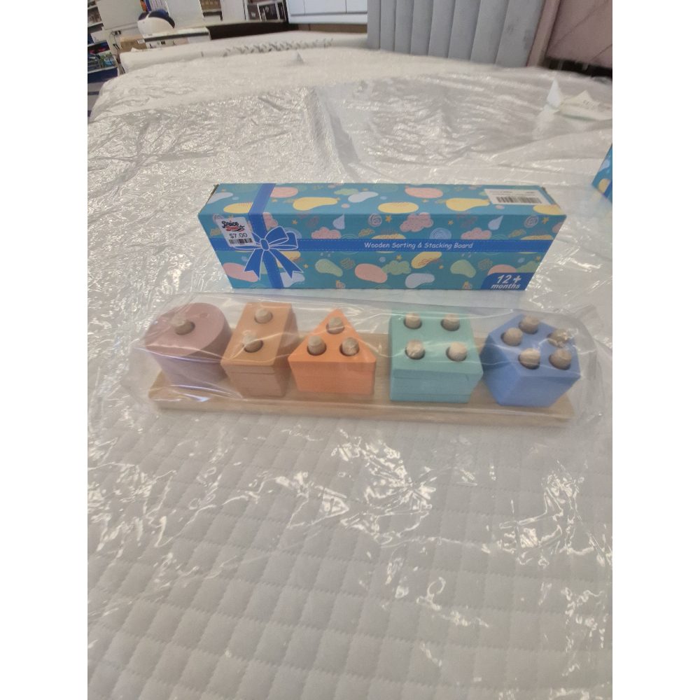 Wooden Sorting & Stacking Board, Shapes Sorter Puzzle - Educational Toy
