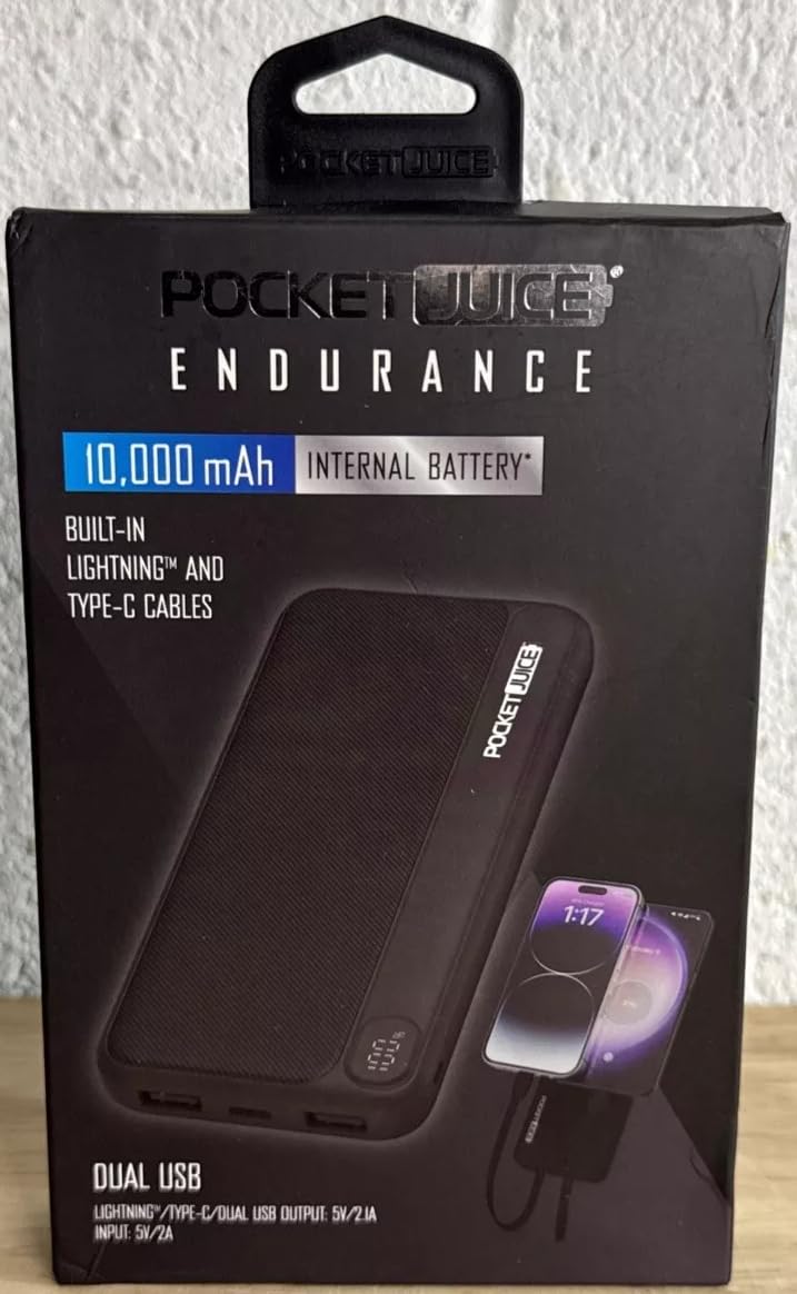 Tzumi PocketJuice Endurance AC 10K Power Bank with AC Adapter, Modern Style, 2 USB Ports, Compatible with Smartphones, Tablets