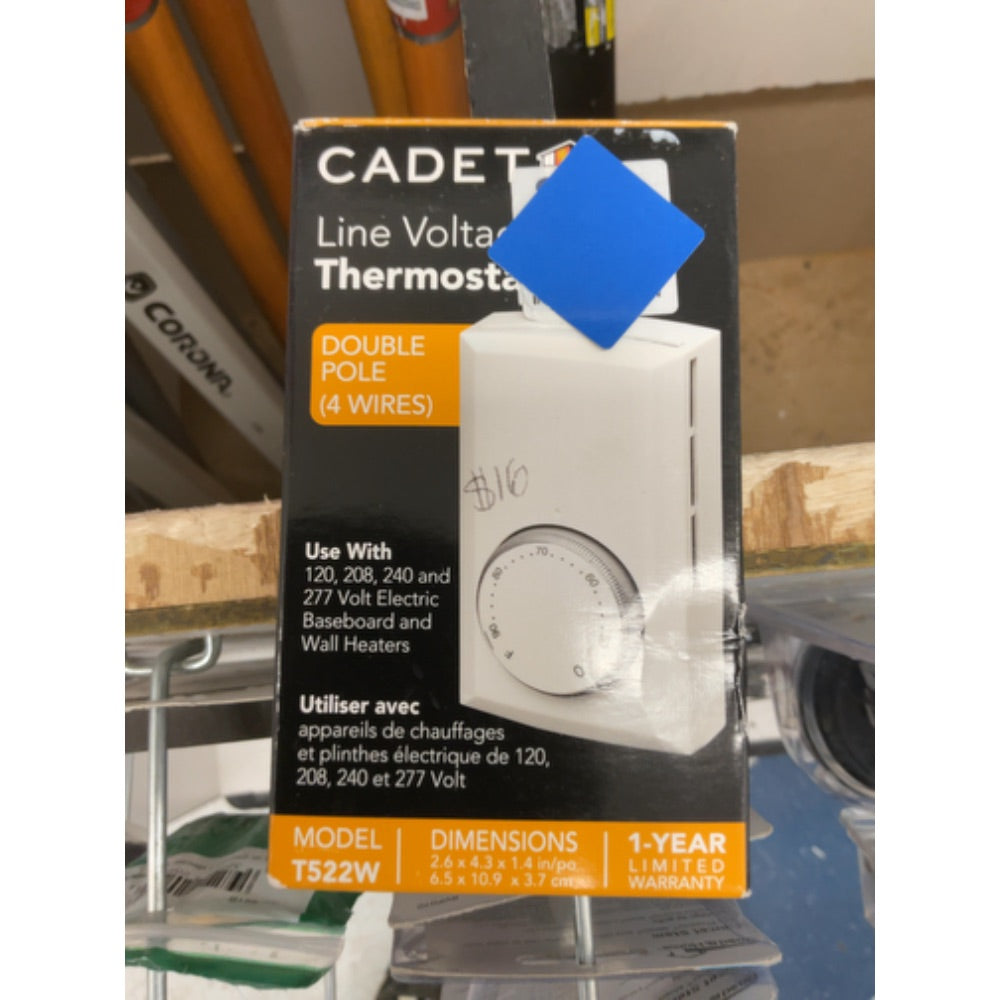 Cadet Double Pole Mechanical Wall Thermostat for Electric Heaters (Model: T522-W), 22 Amp, White